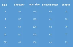 Detailed size chart for men corduroy jacket and pants set showing S to XXL measurements