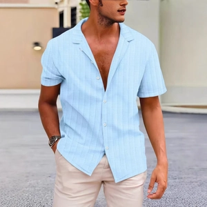 Herren Casual Kurzarm Hemd Sommer Strand Waffelstruktur Button Down Hemd Einfarbig Revers Cardigan Top Polyester Bekleidung