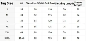 Tabla de tallas detallada para sudadera de pana de hombre con medidas de S a XXXL