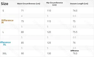 Tableau des tailles détaillé pour pantalons décontractés homme avec mesures de hanches