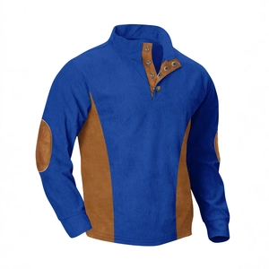 Sudadera de pana para hombre con cuello alto y parches de contraste en los codos