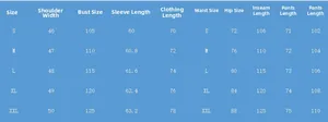 Detailed size chart for men linen casual set including shirt and trousers measurements
