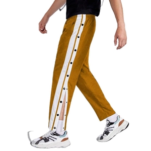 Men's yellow hip-hop straight pants with side stripe snap buttons and street style fit