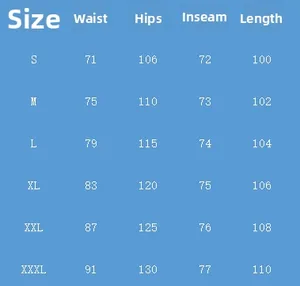 Detailed size guide table for men's retro workwear pants from size S to 3XL