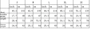 Detailed men's long sleeve Henley shirt size chart with bust and shoulder measurements