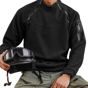 Men's outdoor tactical fleece sweatshirt with double zippers and functional arm pockets