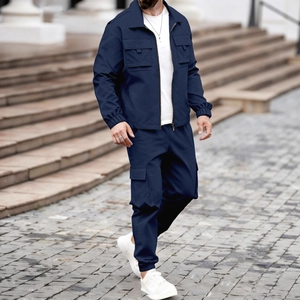 Heren vintage bomberjack en cargobroek tweedelige set in marineblauw outdoor