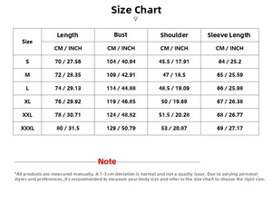 Detailed size chart for men cotton linen long sleeve shirt in S to XXXL range