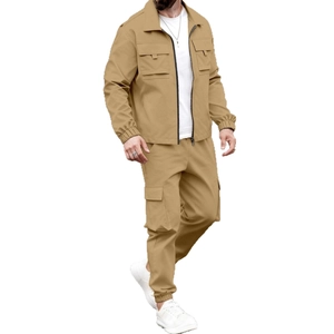 Heren kaki vintage pilotenjack en cargo broek tweedelige set in workwear stijl
