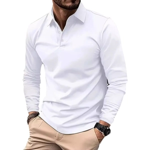 Polo classica da uomo a maniche lunghe bianca, vestibilità slim con elegante colletto bottoni
