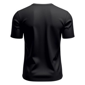 Detailed back view of a slim-fit black short sleeve Henley shirt with premium texture