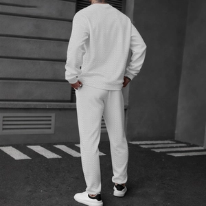 Survêtement blanc texturé pour homme avec sweat à manches longues et pantalon de jogging