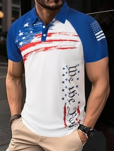 Men's 3D print quick-dry Polo shirt with US flag design and We the People text