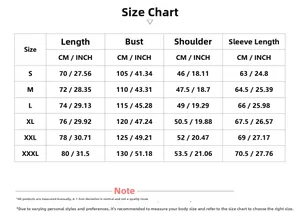 Detailed men's long sleeve polo shirt size chart with length, bust, and shoulder measurements