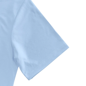 Close-up of the light blue Henley shirt sleeve featuring high-quality double stitching