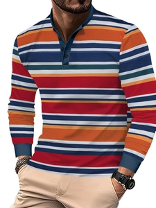 T-shirt Henley slim fit da uomo a maniche lunghe con vivaci strisce arancioni e blu