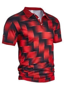 Polo da uomo casual con motivo geometrico 3D rosso e nero e colletto classico ed elegante