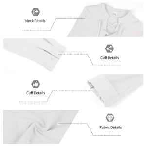 Macro details of white cotton linen Henley shirt with lace-up V-neck and waffled texture