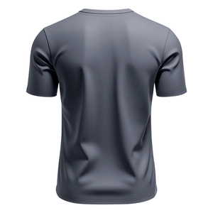 Rear view of dark charcoal grey henley t-shirt with smooth texture and athletic fit style