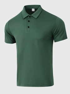 Men's dark green short sleeve polo shirt in breathable polyester mesh pique fabric