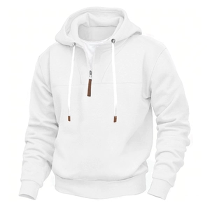 Felpa con cappuccio classica da uomo bianca con mezza zip e vestibilità comoda in pile