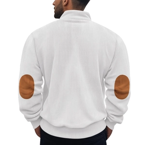 Herren Kord-Sweatshirt mit braunen Ellenbogen-Patches, Stehkragen und gerippten Bündchen