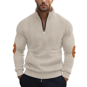 Men Corduroy Half Zip Sweatshirt Vintage Elbow Patch Stand Collar Casual Loose Long Sleeve Top Autumn Winter Fashion Outerwear