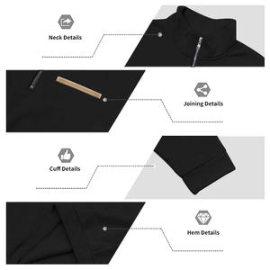 Detail view of the stand collar zipper, ribbed cuffs and hem of this thermal fleece sweatshirt