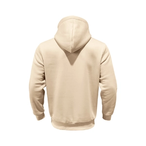 Λεπτομερής πίσω όψη μπεζ φούτερ με επένδυση fleece και ριμπ ύφανση στις μανσέτες