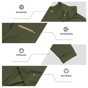 Detail view of winter fleece sweatshirt showing collar zipper and ribbed cuffs