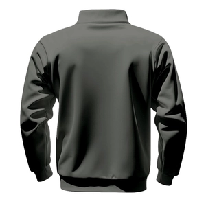 Rear view of dark grey stand collar sweatshirt with ribbed cuffs and hem for men