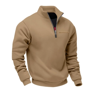 Detail view of the standing collar with 1/4 silver zipper and red contrast lining