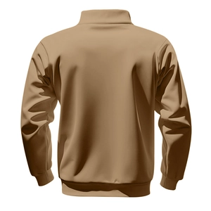 Detail view showing the ribbed cuffs and hem of the brown outdoor fleece sweatshirt