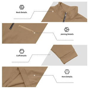 Detailed views of fleece sweatshirt collar, joining seams, elastic cuffs and flat hem finish