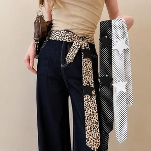 Y2K Aesthetic Polka Dot Leopard Print Belt Women Satin Fabric Waist Chain Leather Star Rivet Decorative Accessory