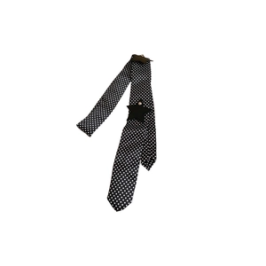 Stylish black and white polka dot skinny scarf featuring faux leather star patches for women