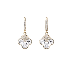 Elegant 14K gold plated four-leaf clover crystal drop earrings for women with diamonds