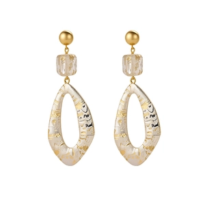 Modern irregular hollow resin earrings with gold foil accents and silver needle studs