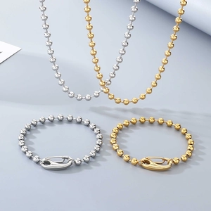 Minimalistisches Set aus 6mm Kugelkette Halskette und Armband in Gold und Silber