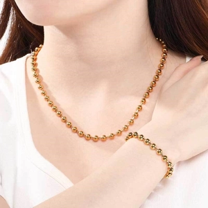Elegantes 6mm vergoldetes Perlen-Kugelkette Halsketten- und Armband-Schmuckset