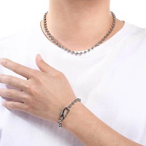 Minimalistisches 6mm silbernes Kugelkette Halskette und Armband Schmuckset für Herren