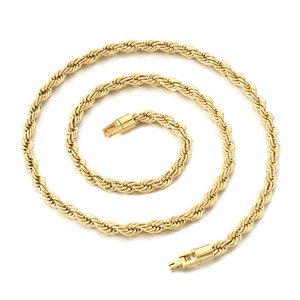 Collar de cadena de cuerda de acero inoxidable dorado estilo hip hop con cierre giratorio