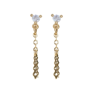 Elegant gold dangle tassel earrings with cubic zirconia and silver needle posts