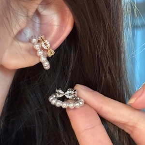 Elegant Artificial Pearl Rhinestone Ear Cuff No Piercing C-Shaped Clip Earrings For Women Luxurious Vintage Jewelry Accessory