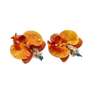 Barrettes à cheveux élégantes en tissu orchidée et coquillage avec perles et strass