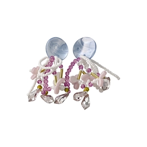 Summer fresh seed bead dangling earrings with colorful faceted crystals and marble studs