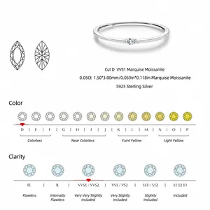 Minimalist marquise-cut Moissanite S925 sterling silver ring with D color VVS1 clarity