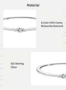 Detailed view of D color VVS1 moissanite and S925 sterling silver ring hallmarks