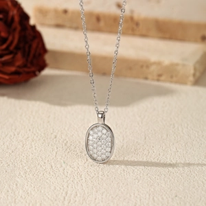 Elegante S925 sterling zilveren ketting met ovale D-kleur moissanite pavé hanger.