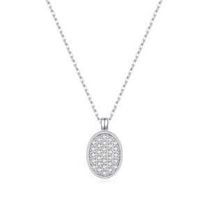 Elegante S925 sterling zilveren ketting met een luxe ovale moissaniet pavé hanger voor dames